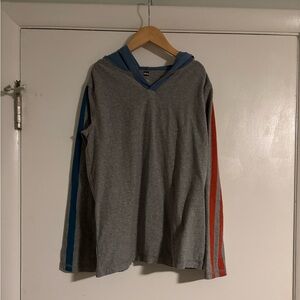 Tea Collection Gray Hoodie with Blue and Red Stripes